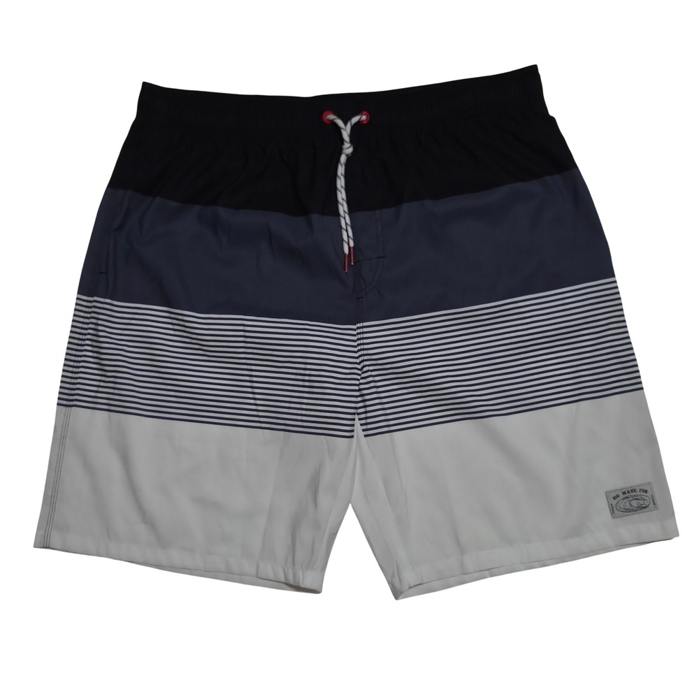 Big Wave Fun Club Swim Trunks Board Shorts men Blue Black White Striped XXL swim